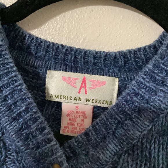American Weekend Vintage Blue Grandpacore Cable Knit Fisherman Button Sweater S - Picture 4 of 8